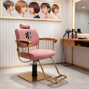 Fauteuil de barbier pliable hydraulique léger et durable en cuir synthétique rose pour salon de coiffure - Product Image 1