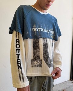 Custom Cotton Cut Distressed Vintage Waffle <b>Shirt</b> Double Layer <b>Patchwork</b> Embroidery Digital Printed Thermal Long Sleeve <b>Shirt</b> - Product Image 2
