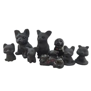 2-4 inç toptan doğal Pet hayvan sevimli kedi köpek kristal el sanatları siyah obsidyen heykelcik hediye için