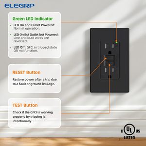 ELEGRP GFCI 콘센트 15 암페어, TR 내부 벽 자체 테스트 GFCI 벽면 소켓 제조업체 접지 결함 차단기 - Product Image 6