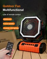 Ventilateur de camping extérieur avec batterie externe, 4 vitesses de vent, 3 niveaux d'éclairage LED, ventilateur suspendu rotatif, sortie USB pour pique-nique, pêche, tente