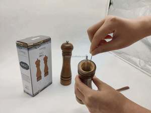 Juego de Molinillos de Sal y Pimienta de Madera de Acacia de 6 y 8 Pulgadas para Cocina, Caja de Sal y Especias - Product Image 5