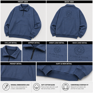<span class=keywords><strong>Felpa</strong></span> con Cappuccio OEM 360g 100% Cotone Pesante con Scollo a V <span class=keywords><strong>Blu</strong></span> in French Terry, Zip Confortevole, Lavaggio Acido e Stampa Serigrafica - Product Image 3