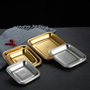 Plateau de service rectangulaire moderne en acier inoxydable doré, écologique et épaissi, pour dîner, <span class=keywords><strong>camping</strong></span>, apéritifs et biscuits - Product Image 2