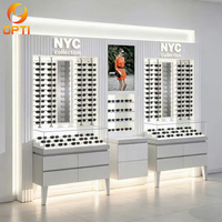 Présentoir vertical pour lunettes en bois grainé avec éclairage LED – Meuble de présentation optique pour magasin
