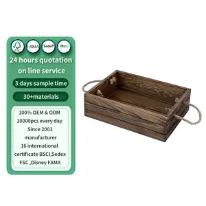 Holz kleine Öffnende Kiste Box für Badezimmerzubehör rustikales braunes Holz dekorativer Aufbewahrungsbehälter mit Seilgriffen