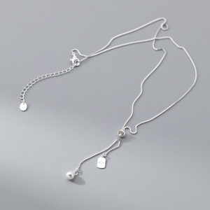 Collier en argent pur S925 orné de perles synthétiques et de diamants, style queue de poisson haut de gamme, accessoire élégant pour femmes - Product Image 3
