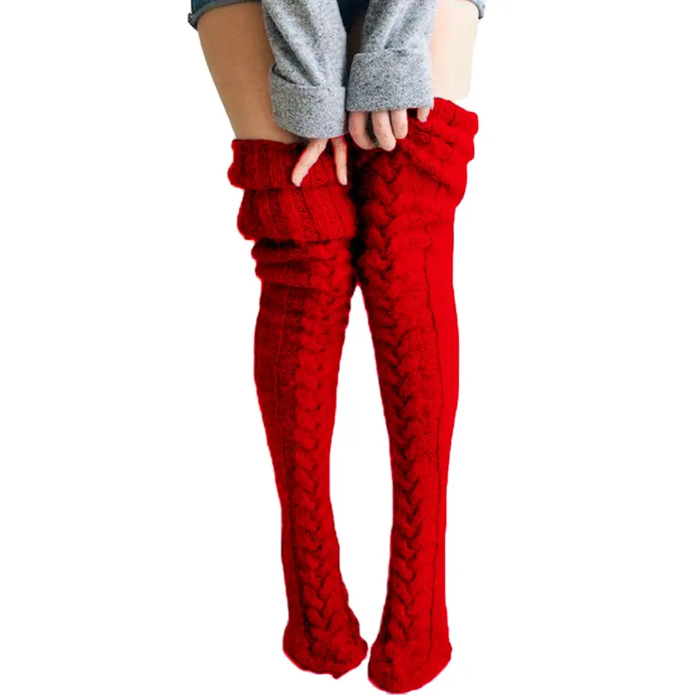 Sıcak satış kadın çorap sonbahar kış sıcak kabarık örme diz üzerinde çorap bacak ısıtıcısı kadın uyluk seksi uzun çorap kızlar için