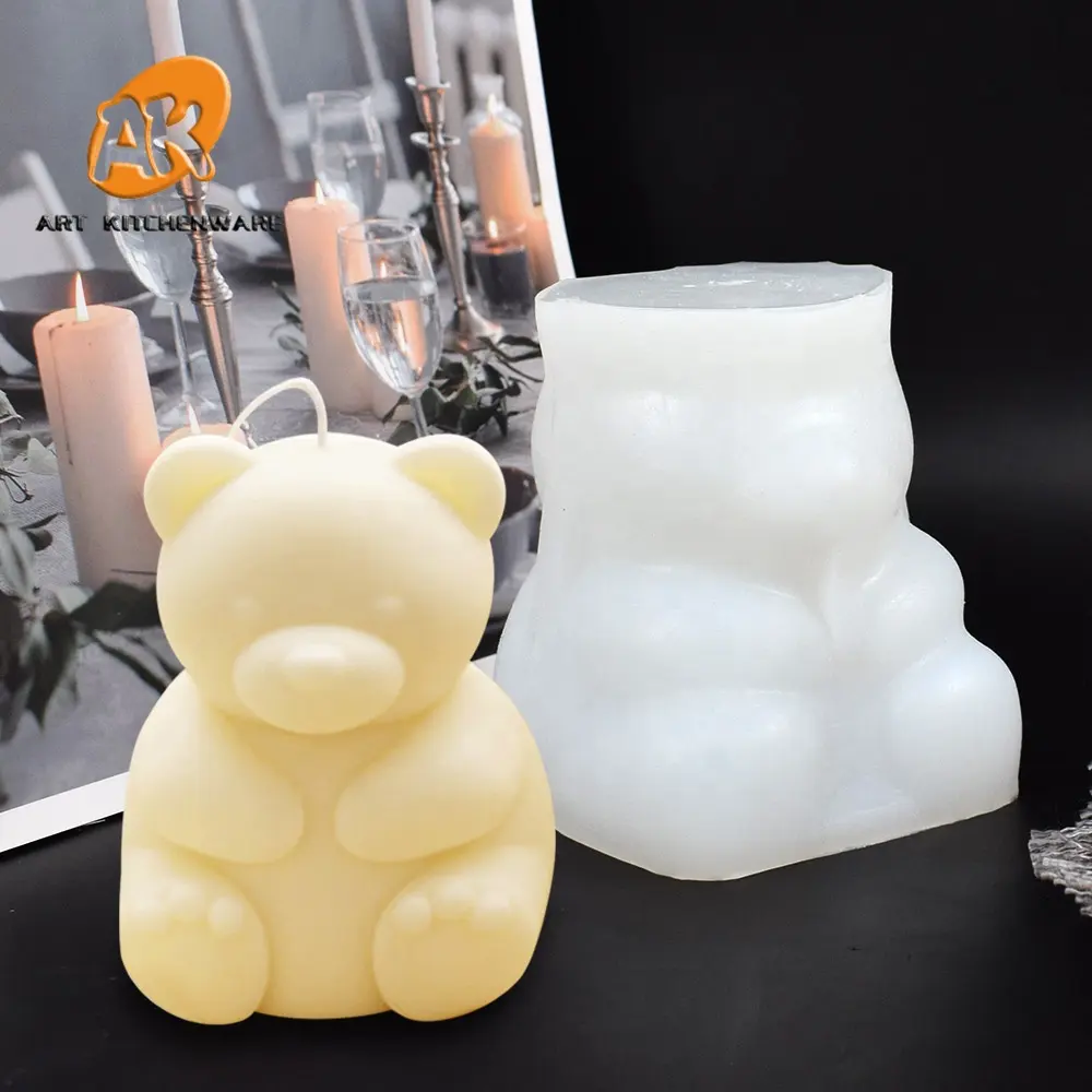AK 3D Bear Shaped Silicone Candle Molds for DIY Handmade Chocolate Aromar Candle Mould Home Decor Ornament Making Gift