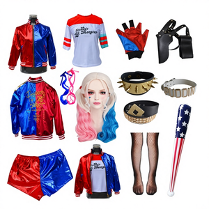 Costume di Halloween per Bambini e Adulti, Set Cosplay Ricamato di Harley <span class=keywords><strong>Quinn</strong></span>, Costume da Clown per Feste a Tema Film e TV - Product Image 1