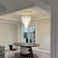 Lámpara de Araña de Cristal Dorado de Lujo Francés, Diseño Retro Americano Murano, Ideal para Escaleras de Dúplex, Salas de Estar Vacías, Compatible con E12 AC