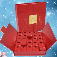 ของเล่นปฏิทินสีแดงส่วนบุคคล DIY,กล่องของขวัญกระดาษช็อคโกแลตอาหารคริสมาสต์25ลิ้นชัก Advent Calender เด็กที่มีโลโก้