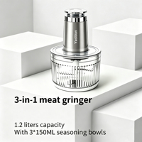 Hachoir à viande électrique 1,2 L avec bol en verre borosilicate de haute qualité et lames interchangeables pour viande hachée, pâte, ail, piment, aliments pour bébés