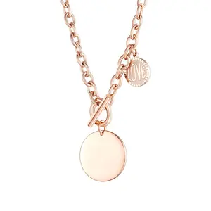  Rond Gravé Amour Charmes et Pendentifs Bijoux Or Rose En Acier Inoxydable En Gros Mode 18K Collier À La Mode Géométrique 10 Pcs