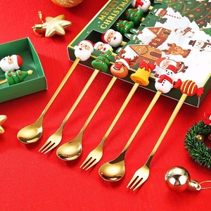 Eco Friendly Stainless Steel <b>Christmas</b> Spoon Fork Gift Set Creative Holiday Tableware Gift Dessert Utensils Mirror Finish - Product Image 4