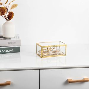 Caja de Joyería de Vidrio Dorado Moderna para Decoración del Hogar, Estuche Decorativo para Exhibición de Joyas con Estilo - Product Image 4