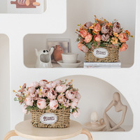 Paniers de fleurs en soie tissée, roses artificielles en pot, arrangements floraux, fleurs décoratives, centres de table pour la décoration du salon