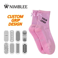 Chaussettes antidérapantes marron à volants avec logo personnalisé, respirantes, douces, en coton, mignonnes pour filles avec nœud, confortables, côtelées, pour Pilates