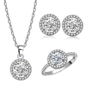 Juego de Joyería Fina de Plata de Ley 925 con Diamantes de Circonia para Novia, Collar, Aretes y Anillos, Elegante para Fiestas - Product Image 6