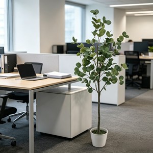 Wholesale Artificial Eucalyptus Plant in Speckled White Pot Faux Potted Greenery Leaves for Home Office Shelf Table Decor - Product Image 6