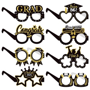 New Graduation Season Photo Props, Paper <strong>Glasses</strong>, Black Gold Graduation Ceremony <strong>Party</strong> Decoration Props - Product Image 5
