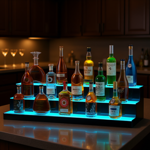 Étagère de bar à domicile en acrylique à 3 niveaux, 40 pouces, éclairée par LED, pour 30 bouteilles, avec ensemble de service pour boissons et 7 couleurs statiques, télécommande - Product Image 2