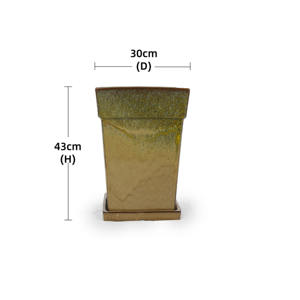 Pot de fleurs en céramique émaillée bicolore contemporain américain avec soucoupe et trou de drainage, vert foncé beige, carré, intérieur/extérieur - Product Image 3