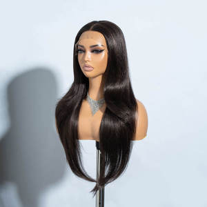 Venta al por mayor resistente al calor peluca sintética de longitud media recta con <span class=keywords><strong>flequillo</strong></span> para Rubio degradado a marrón encaje transparente pelo falso - Product Image 5