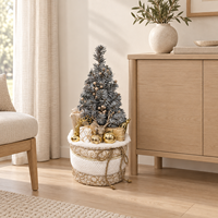 Sapin de Noël artificiel en or champagne de 60 cm (23,6 pouces) avec base en tissu blanc, décoration de sol pour les fêtes