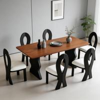 Ensemble de table à manger en bois à base irrégulière créative, chaises de salle à manger artistiques à dossier creux pour l'espace repas domestique