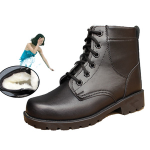 Botas de nieve para mujer, forradas de lana, negras, de tacón medio, con cordones delanteros, estilo Martin, para exteriores - Product Image 4