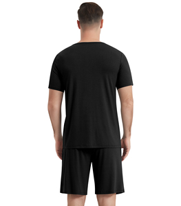 Clearance Stock <b>Men's</b> Black Bamboo Loungewear <b>Set</b> Solid Color Casual Sleepwear Soft Comfortable Home Wear Ready To Ship - Product Image 2