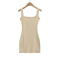 Vestido Mini Bodycon de Verano 2026 Personalizado para Mujer con Cuello Cuadrado, Ribete en Contraste, Ajuste Delgado, Cintura Ceñida, Estilo Básico y Sexy