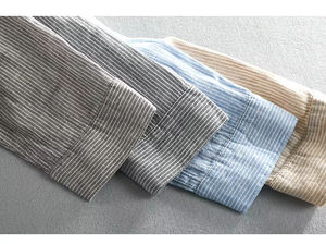 เสื้อเชิ้ตผ้าลินินแขนยาวแฟชั่นใหม่สำหรับผู้ชาย สไตล์ลำลอง ลายทาง คอปกพับได้ ระบายอากาศได้ดี - Product Image 6