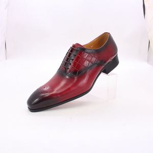 Classic Paisley Pointed Toe Leather <b>Shoes</b> Red Oxford Lace up Business Gentlemen Dress <b>Shoes</b> - Product Image 3
