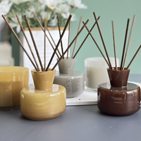 Botol Reed Diffuser Kaca Hijau Zaitun, Bentuk Bulat, Wadah Pewangi Dekoratif untuk Kamar Tidur, Kamar Mandi, Kantor, Dekorasi Rumah