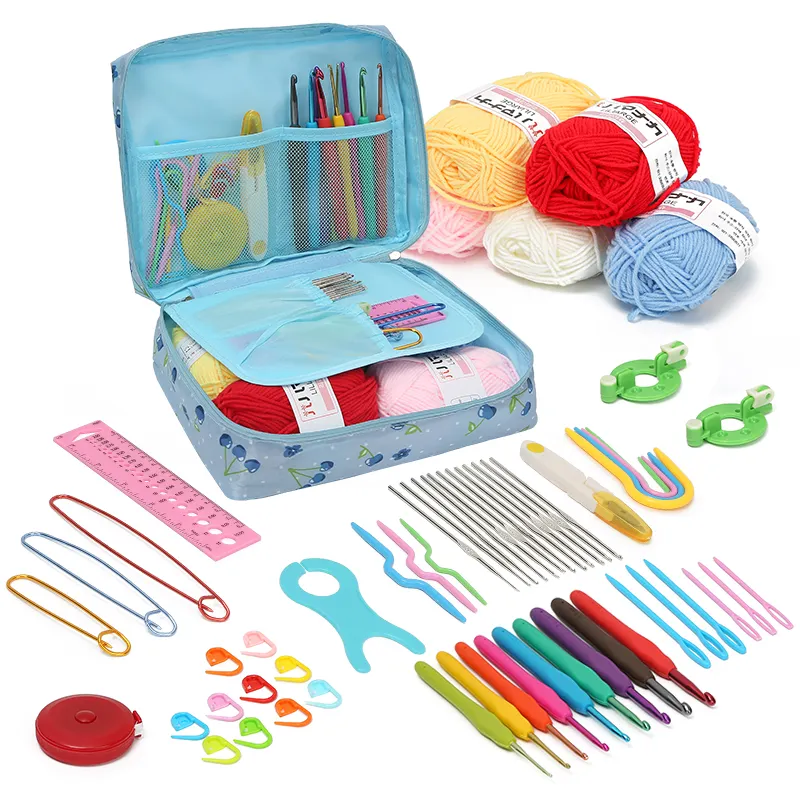 Jp Màu Xanh Cherry Tự Làm Du Lịch Khởi Động Crochet Bộ Móc Đan Kim Và Len Yarm Crochet Kit Cho Người Mới Bắt Đầu