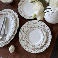 Juego de Vajilla de Cerámica con Diseño Floral Romántico Estilo Francés, Platos, Tazas de Café, Platos Hondos para Postre, Platos Ovalados - Aptos para Microondas
