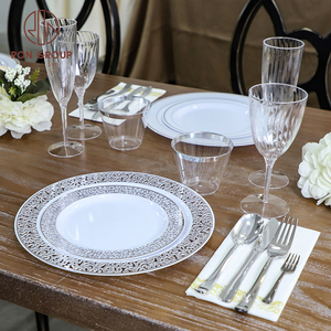 Vajilla Desechable <span class=keywords><strong>de</strong></span> Platos <span class=keywords><strong>de</strong></span> Plástico para Fiesta <span class=keywords><strong>de</strong></span> Boda, Vajilla Elegante con Borde Plateado para Restaurante - Product Image 4
