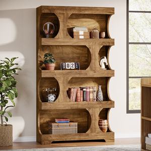 مكتبة بارتفاع 71 بوصة، رف كتب عصري غير متماثل، رف عرض قائم بذاته بأربعة مستويات وشكل كلاسيكي، رف كتب كبير للمكتبة - Product Image 4