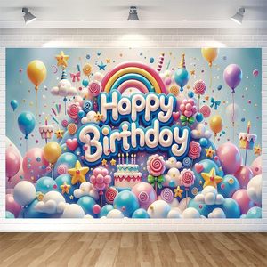ใหม่ 2026 สุขสันต์วันเกิดแบนเนอร์น่ารักสีชมพูสายรุ้งสีม่วงการถ่ายภาพพื้นหลังสาวหวานใจครอบครัวตกแต่งงานปาร์ตี้กลางแจ้ง - Product Image 1
