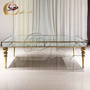 Luxurious Diamond Lattice Gold Frame Star Base <b>Clear</b> Top Wedding <b>Table</b> - Product Image 5