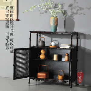 Lacquered Bamboo Entryway Cabinet Storage Tea Cabinet Chinese Style Display Shelf Square Solid Wood Design - Product Image 3