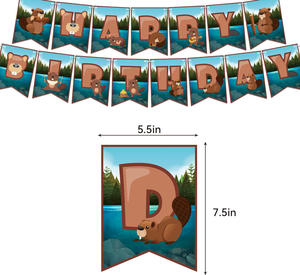 Décorations d'anniversaire sur le thème du <span class=keywords><strong>castor</strong></span> : Bannières Joyeux Anniversaire, Guirlande de drapeaux, Décoration de gâteau, Décorations de cupcakes, Ballons imprimés à l'hélium, Décorations de jouets - Product Image 3