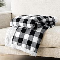 Plaid Sherpa à carreaux Buffalo noir et blanc pour canapé, couverture en polaire à carreaux et jetés