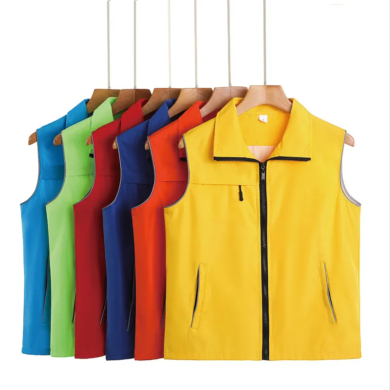 Summer Volunteer Vest Benutzer definiertes Logo Unisex Outdoor Reiß verschluss Ungefütterte Taschen Weste