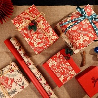 Rouleau de papier cadeau de Noël, papier kraft imprimé de Noël avec Père Noël, rennes, sapin de Noël, flocons de neige, 3 m