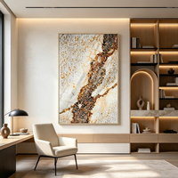 Tableau mural paysage abstrait moderne, art mixte pierres cristal incrustées main, décoration verticale luxe maison