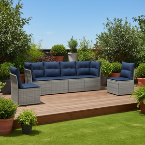 Conjunto de Sofá de Patio de Ratán Sintético Gris con Cojines, Muebles de Exterior Duraderos, Asientos para 6 Personas, Diseño Moderno Contemporáneo - Product Image 2