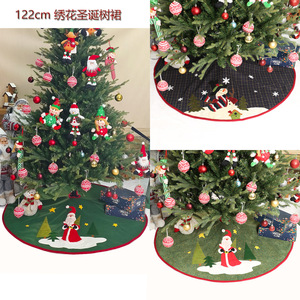 กระโปรงต้นคริสต์มาส 122 ซม. ลายปักซานต้า ตกแต่งเทศกาล - Product Image 1